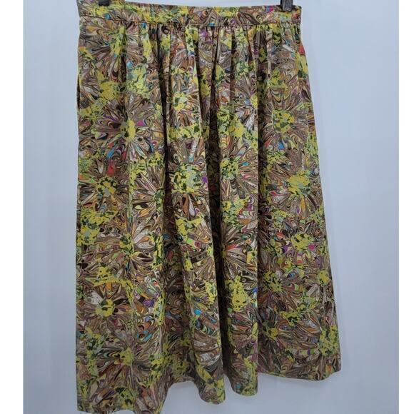 Vintage 60s Eve Seamstress Made Psychedelic Pleat Front with Pockets Midi Skirt - Picture 3 of 11